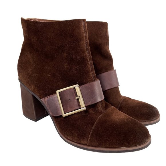 Kork-Ease Shoes - Korks by Kork Ease Denoon Brown Suede Buckle Heeled Booties Ankle Boots Size 9.5